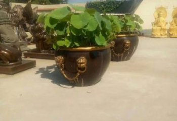 佛山铸铜狮子头水缸雕塑 