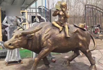 佛山吹笛子的牧童牛公园景观铜雕