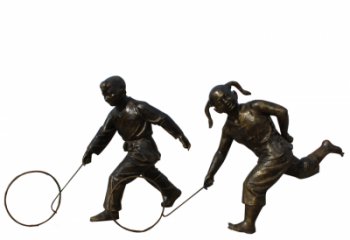 佛山公园滚铁环的儿童铜雕