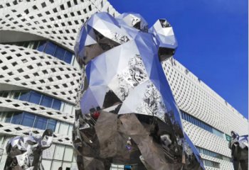 佛山狗雕塑-广场大型不锈钢几何狗雕塑