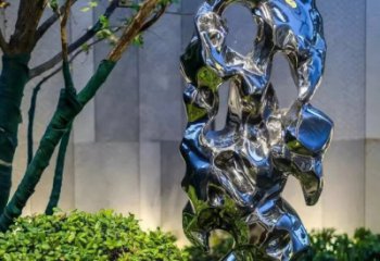 佛山太湖石雕塑-园林景观不锈钢镜面抽象太湖石雕塑